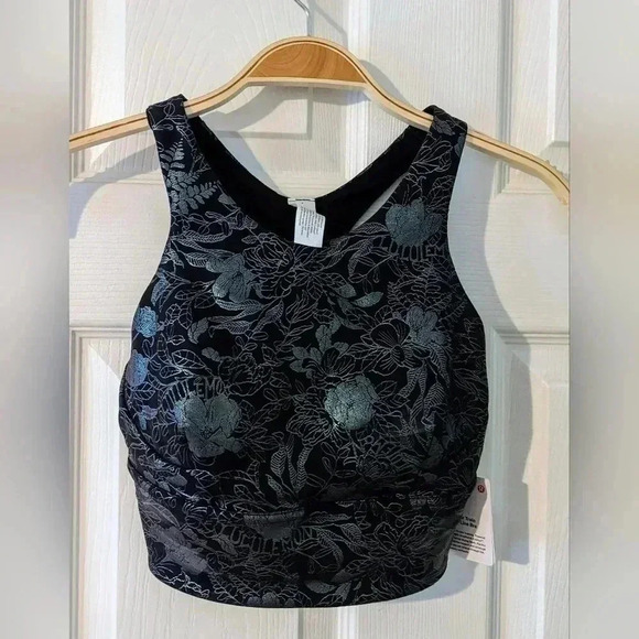 Lululemon Train To Be Live Bra Floral Foil Black Racerback Workout Size 2 NWT - Picture 3 of 8